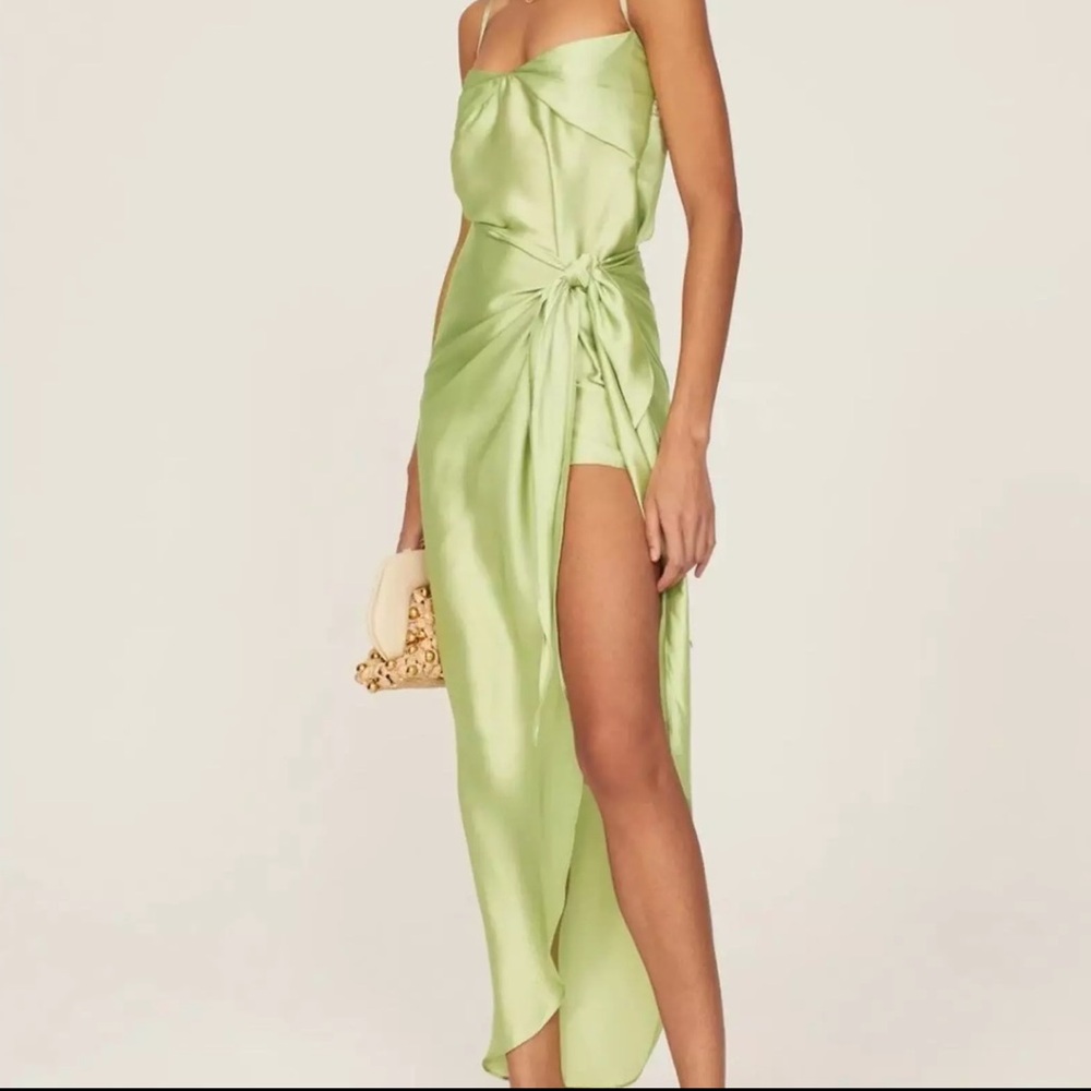 Baobab Green satin Selma Midi wrap dress sz S